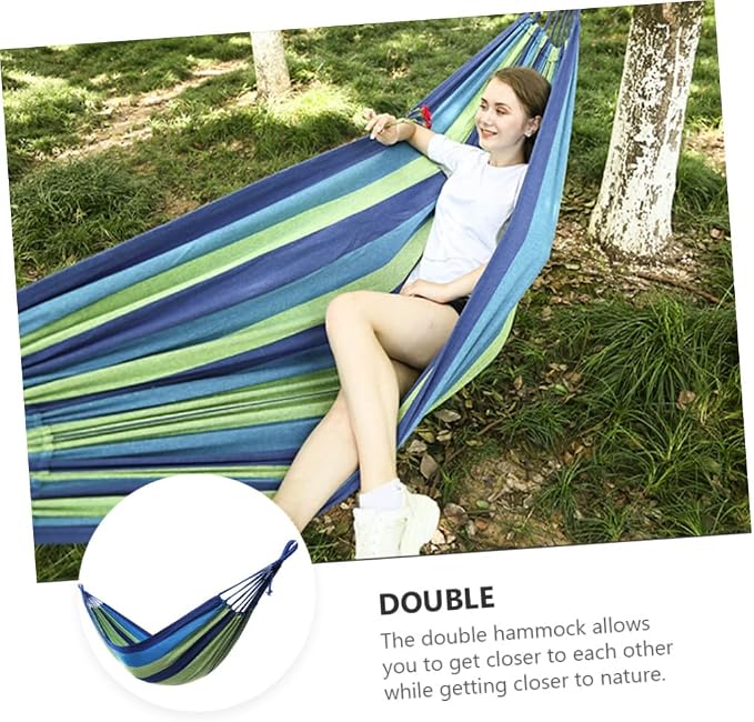 Double Hammock Canvas Swing for Outdoor Camping and Travel, Widened Portable Hanging Hammock with Thickened Blue Material, Suitable for Adults and Patio Garden Use