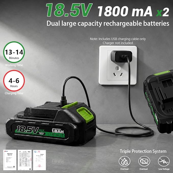 PZZ Cordless Pressure Washer, 1000 PSI Portable Power Cleaner with Dual 18.5V Batteries, 6-in-1 Nozzle & 17FT Hose, Lightweight Battery Powered Car Washer for Patio, Garden & Outdoor Cleaning (Green)
