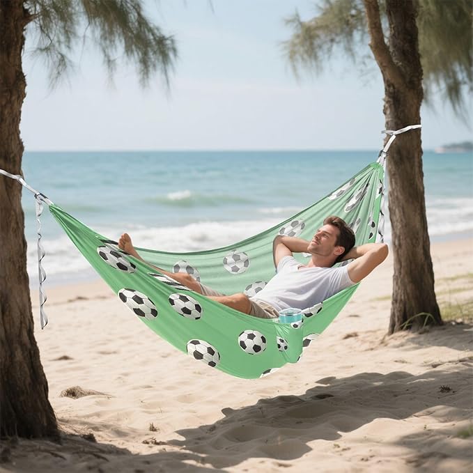 Camping Hammock Outdoor Hammocks for Outside Green Football Beach Trees Portable Lightweight with Pockets Tree Straps Indoor Small