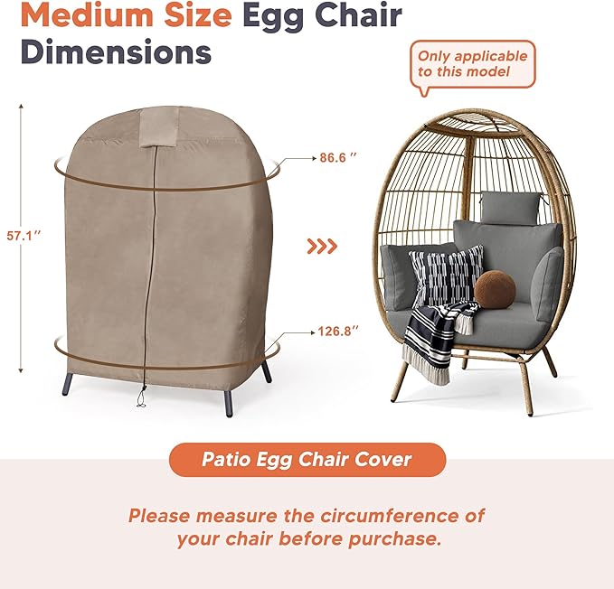 SUNCREAT Lawn Egg Chair Cover, Patio Rain Cover for Indoor Outdoor Chair, Medeium Size, Brown
