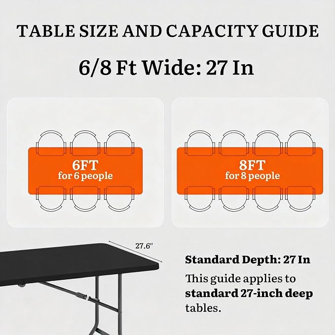 DWVO 6FT Folding Table, Heavy Duty Folding Tables with Carrying Handle, HDPE Fold up Table for Outdoor Camping Picnic Parties, Indoor Events (Black)