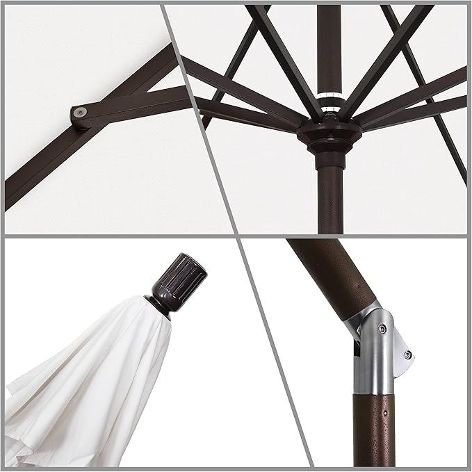California Umbrella 11Ft Premium Patio Umbrella, Hand-Crank, Tilt-Collar, Bronze Frame, Solution Dyed White Fabric