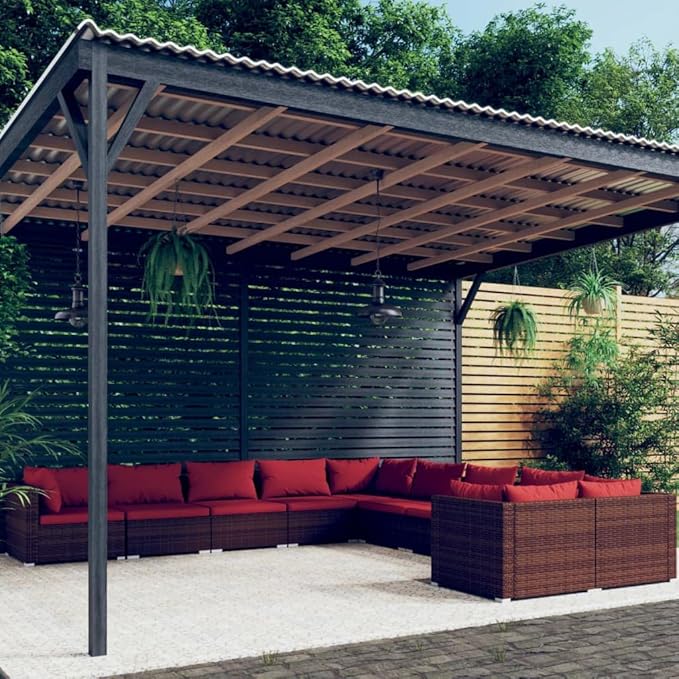 10 Piece Patio Lounge Set with Cushion, Piece Patio Set Patio Lounge Set Furniture Conversation Sets Outdoor Patio Sectional s Poly Rattan Brown
