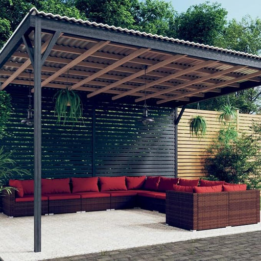 10 Piece Patio Lounge Set with Cushion, Piece Patio Set Patio Lounge Set Furniture Conversation Sets Outdoor Patio Sectional s Poly Rattan Brown