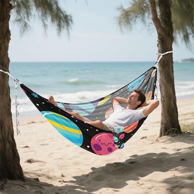 Colorful Cartoon Planets 330lb Capacity Hammocks for Camping with Portabl Carry Bag Backyard Hammock for Outside Beach Patio Garden Silla colgante para Patio Exterior