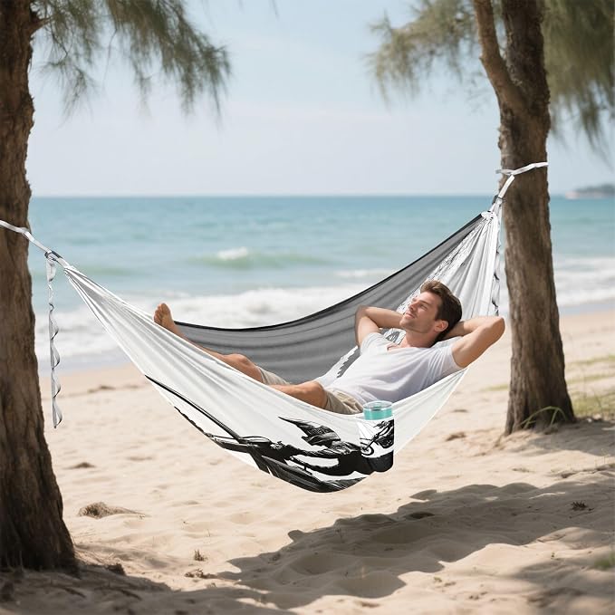 Motocross Racer Camping Hammock, Portable Lightweight Single Hammock with Tree Straps and Aluminum Carabiners, 114" x 54" Travel Hammock for Hiking Backpacking Beach