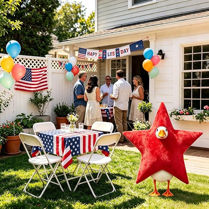 4th of July Patriotic Porch Goose Outfits for 23" Lawn Statue Independence Day Star Goose Costume for Garden Patio USA 250th Anniversary Decoration (Red Star)