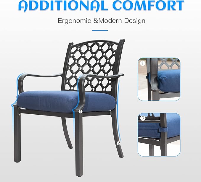 Domi 7 Pieces Patio Dining Sets All-Weather Metal Outdoor Modern Dining Sets with Table for Lawn Garden Backyard Deck with Cushions-Blue