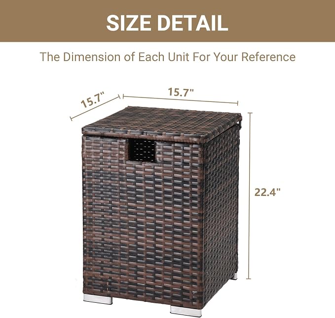 16 Gallon Patio Rattan Wicker Side Tables,All-Weather Outdoor Storage Box,Waterproof Patio Coffee Side Table,Outside Storage Coffee Tables,with Lid,for Garden Porch Poolside Deck Backyard (Brown)