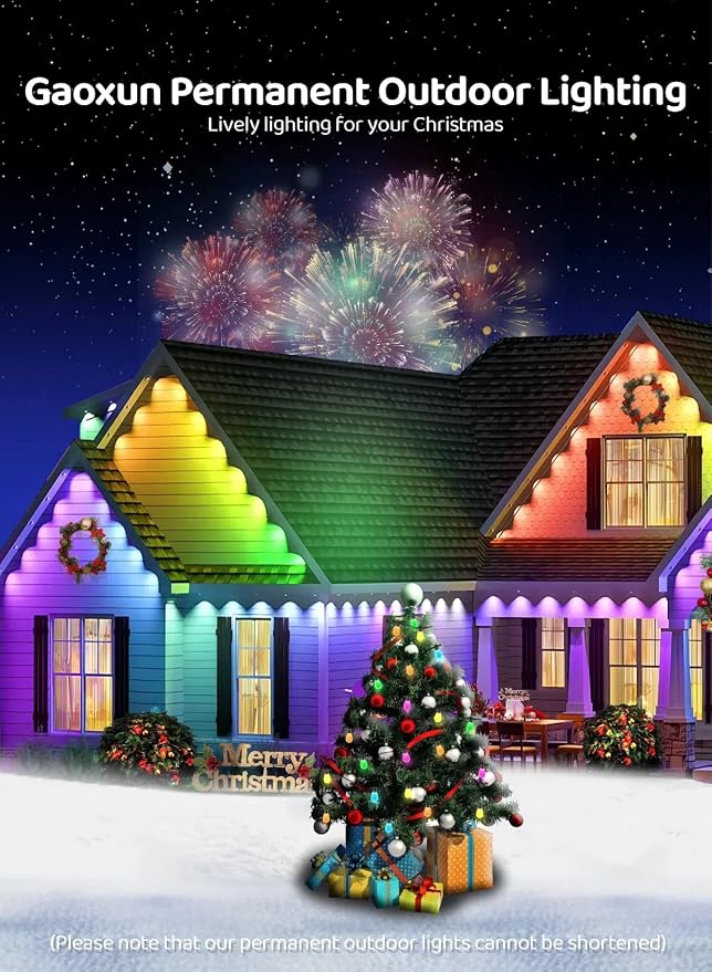 Gaoxun 100ft Permanent Outdoor Lights, RGBW Smart Eaves Lights with 36 LED, APP/Remote Control, Dimmable, 47 Scene Modes, DIY Modes, IP67 Waterproof Christmas Lighting for Daily Holiday Decorations