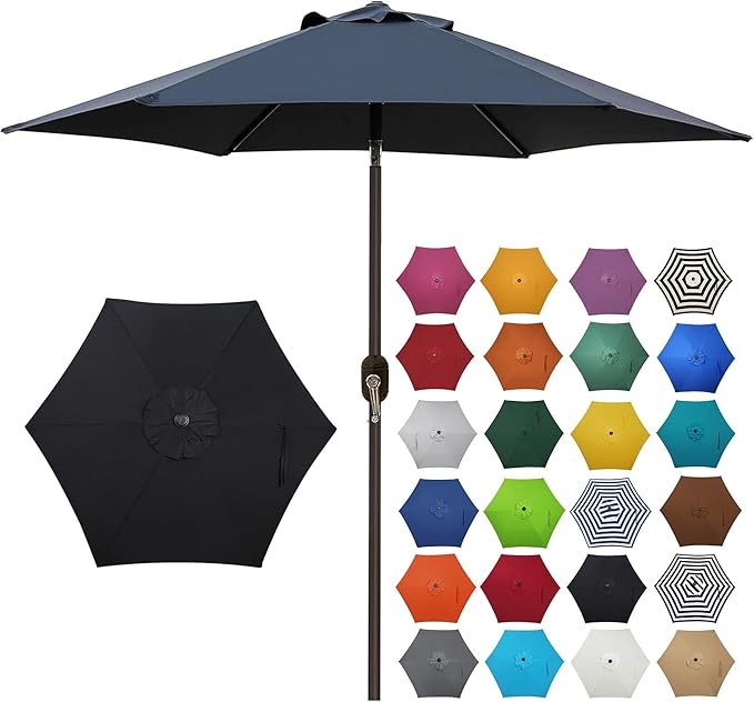 Blissun 7.5 ft Patio Umbrella, Yard Umbrella, Outdoor Market Umbrella with Push Button Tilt Crank (Black)