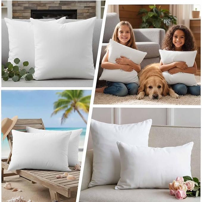 White Waterproof Outdoor Pillow Covers 16''x16'' Set of 2, Modern Simple Patio Furniture White Cushion Covers for Chairs, Decorative Solid Color Pillow Cases for Garden/Pool/Beach