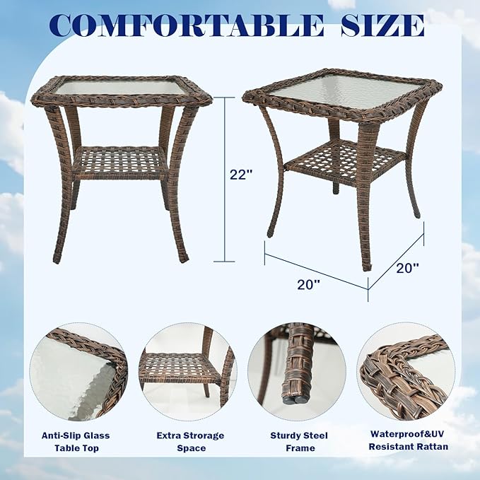 Wicker Outdoor Patio Furniture Set - 5 Piece Rattan Patio Conversation Sets with 2 Swivel Rocking Chairs,2 Ottomans and 1 Side Table for Porch Deck Garden(Brown/Beige)