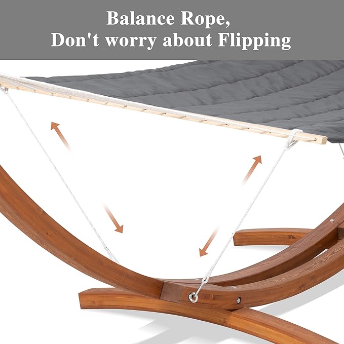 SUNCREAT Freestanding 2 Person Rope Hammock with Stand, Stand Alone Hammocks for Outside, 475 lbs Capacity, Dark Grey