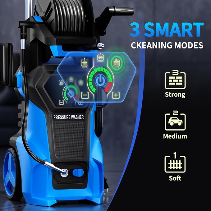 𝟓𝟎𝟎𝟎𝐏𝐒𝐈 𝐏𝐫𝐞𝐬𝐬𝐮𝐫𝐞 𝐖𝐚𝐬𝐡𝐞𝐫 Cleaner, Portable Car Washer with 4 Quick Connect Nozzles, Foam Cannon for Car Driveway Patio Fence (Blue)