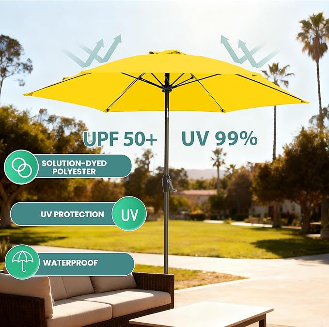 7.5FT Large Outdoor Patio Umbrella with Crank & Tilt - Durable Market Umbrella for Outdoor Patio with 6 Fiberglass Ribs for Poolside,Deck,Yard,Garden