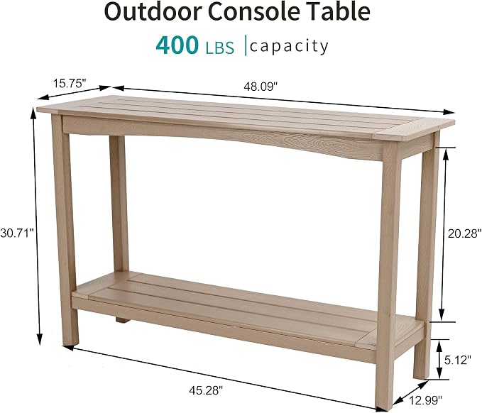 Outdoor Console Table, All-Weather Patio Console Table, 2-Tier OutsidePlant Stand Table, Low Maintenance, Never Rot or Fade, HIPS Table for Indoor, Backyard, Garden, Entryway, Coffee