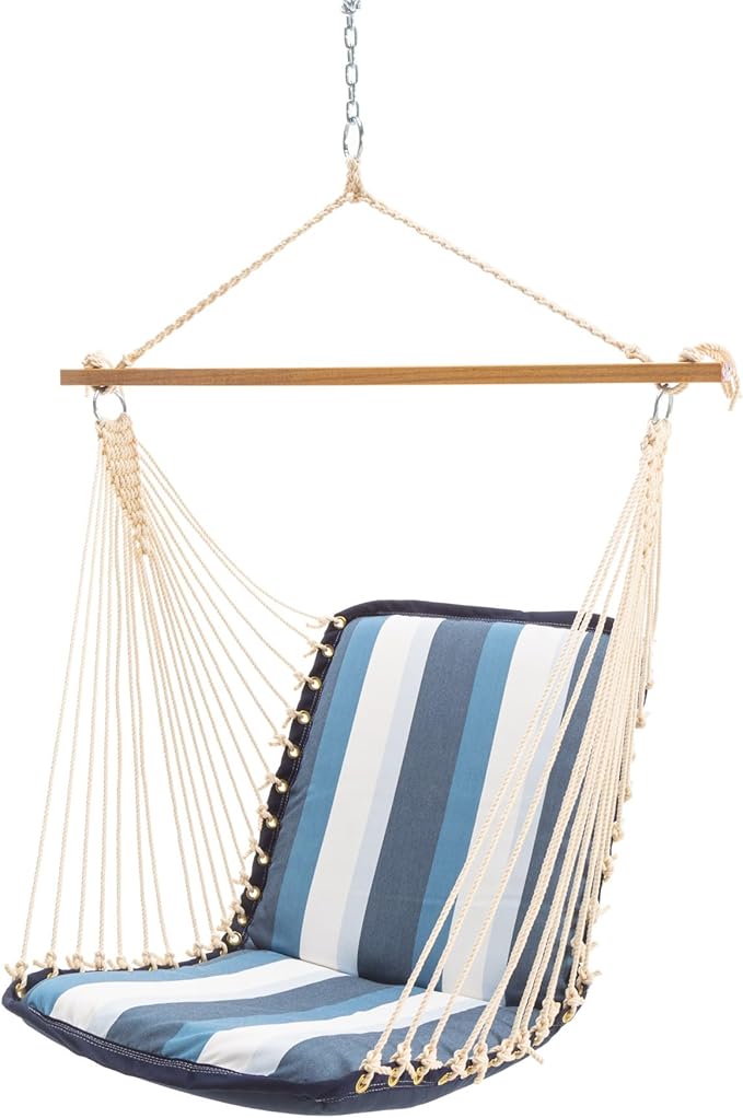 Original Pawleys Island Sunbrella Cushioned Single Swing – Gateway Coast, Oak Spreader Bar, 350 lb Capacity, 24 in. x 24 in., Handcrafted in The USA
