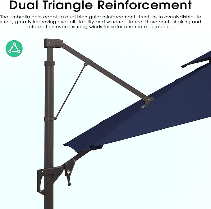 JEAREY 10ft 2-Tier Cantilever Patio Umbrella, Large Square Outdoor Offset Umbrella with Double Top Vent and 360-degree Rotation for Garden, Deck, Pool, Patio, Navy