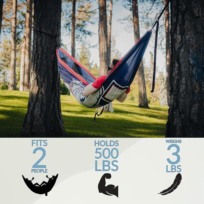 Rincon Official (Gonzaga University) College Hammock - Premium 210T Nylon, Spacious 112 x 74 inches (LxW) Double & Single Camping Hammock - Portable Outdoor Adventure Gear for Students and Alumni