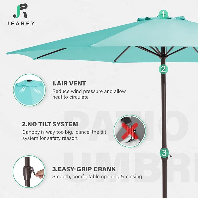 JEAREY 12' Patio Umbrellas Outdoor Table Market Umbrella w/Crank, 8 Sturdy Ribs, UV Protection Windproof for Garden, Deck, Backyard, Pool(Teal Blue)