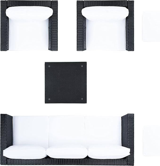 SAFAVIEH Outdoor Collection Presla Wicker Cushion 6-Piece Living Set PAT7715A-3BX, Black/White