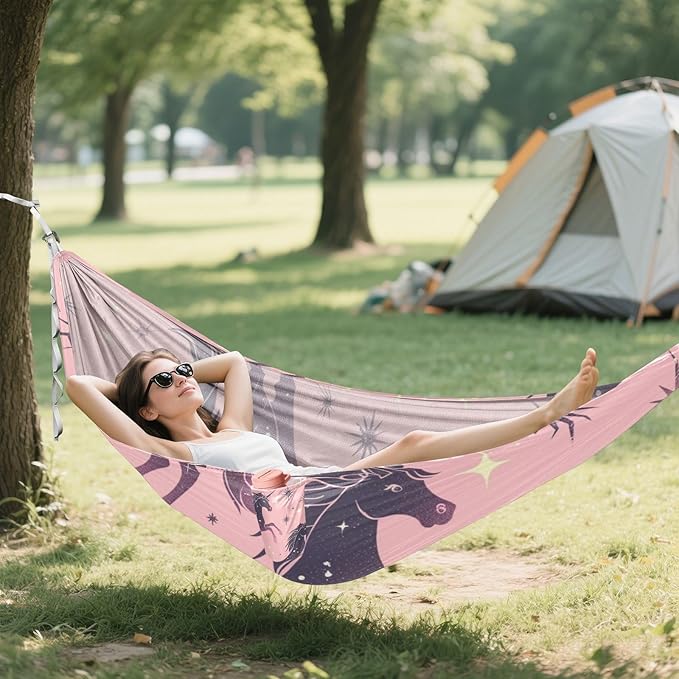 Purple Fantasy Star Unicorns 330lb Capacity Camping Hammock with Hanging Rope Hanging Hammock for Outside Patio Backyard Poolside hamaca de Algodon para Jardin
