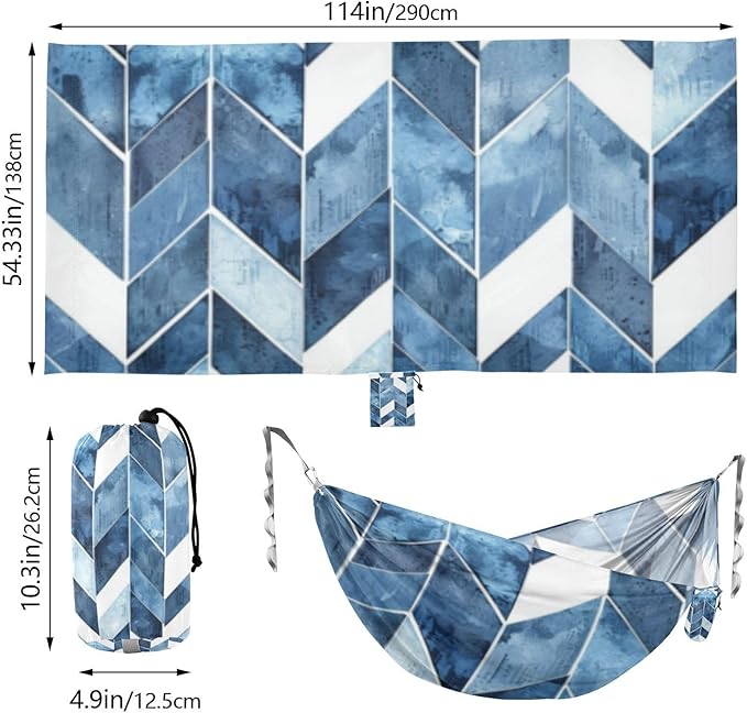 Geometric Blue White Pattern 330lb Capacity Outdoor Hammocks with Tree Straps Portable Hammock for Outside Beach Patio Garden hamacas para Patio