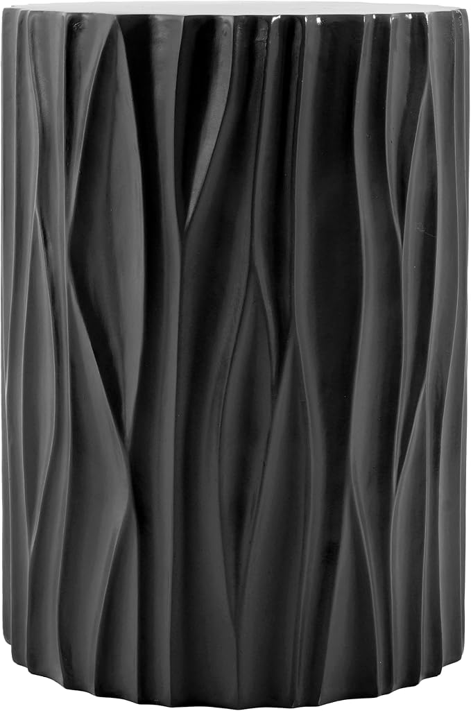 Black Side Table Wave Textured MGO Cylindrical Accnet End Table, Indoor & Outdoor Multi-Use Stool Table for Living Room Patio Balcony