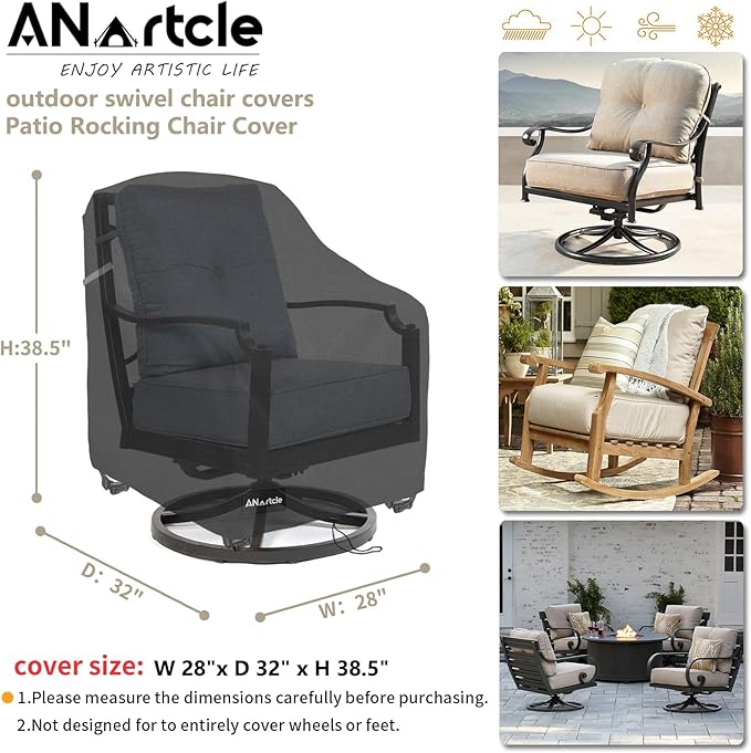 ANartcle Patio Swivel Rocking Chair Cover 2-Pack,100% Waterproof Heavy Duty Outdoor Chair Covers,Patio Furniture Covers Waterproof(27.5 W x 32.5 D x 39 H inches) Black.