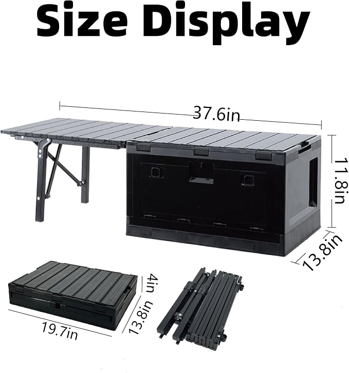 Foldable Storage Bins, Expandable Tool Organizer, with Removable Aluminum Cover, for Outdoor Camping, Traveling and Fishing (Black B)