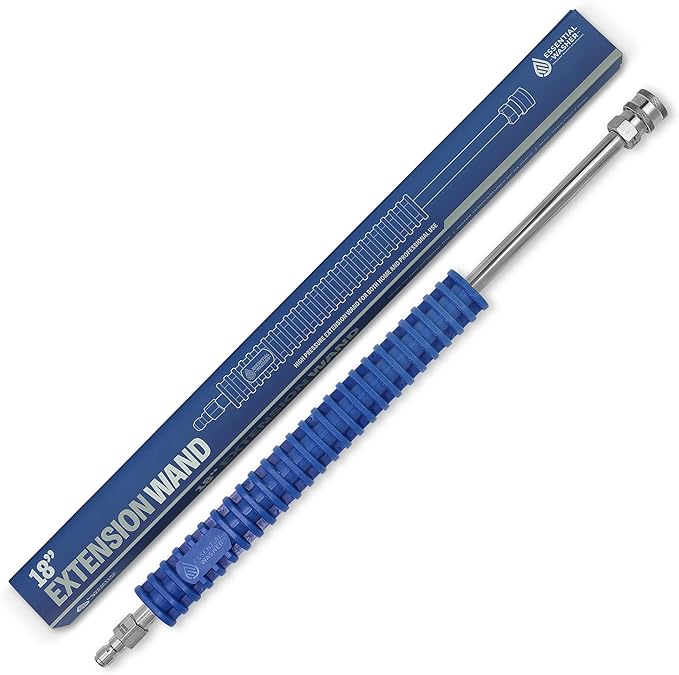 ESSENTIAL WASHER 18" Pressure Washer Extension Wand - Stainless Steel Power Washer Wand with Molded Grip - Short Pressure Washer Wand Replacement - Stainless Steel 1/4” QC Plug & Coupler Preinstalled