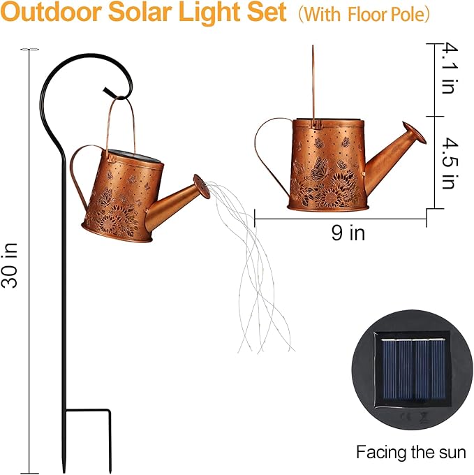 Solar Watering Can Light, Solar Powered Hanging Lantern Landscape Lights, Decorative Garden for Yard Waterproof Garden Decor, Gifts for Mom, Grandma（Sunflower + Butterfly）