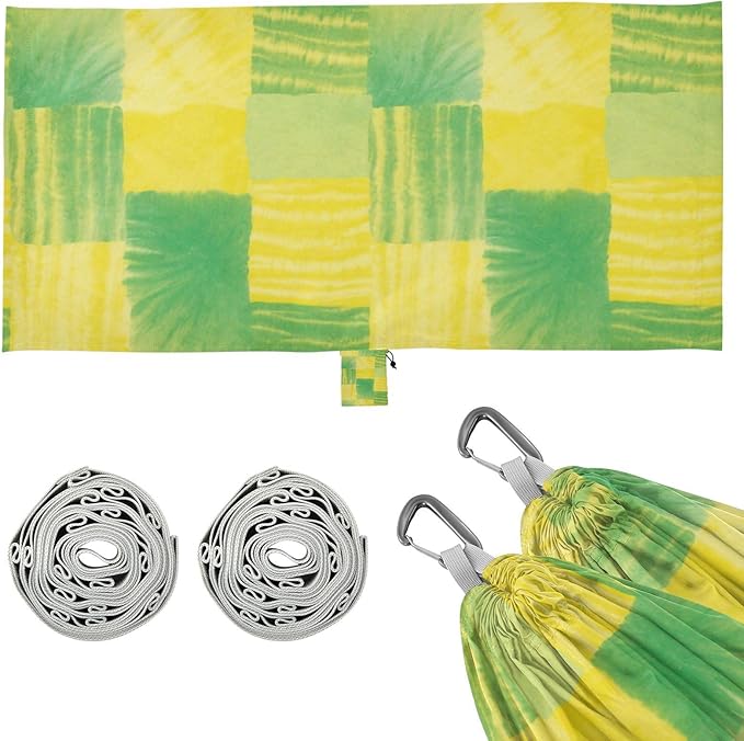 Irregular Tie-dye in Yellowish-Green 330lb Capacity Hammocks with Portabl Carry Bag Swing Hammock for Outside Patio Garden macas mexicanas de Patio para Adulto