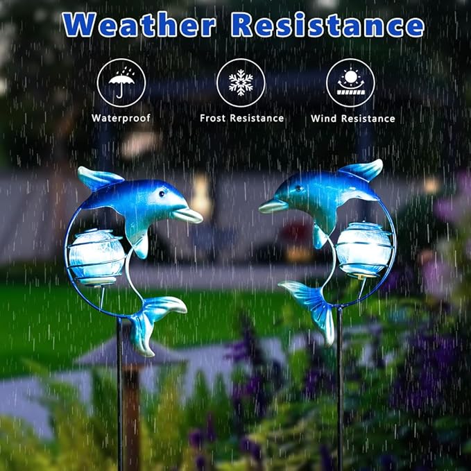 Outdoor Garden Solar Lights,Dolphin Outdoor Figurine Lights with Stakes,Waterproof Decorative Solar Decor for Patio,Yard,Lawn,Decorative Garden Stakes Present for Mom Women