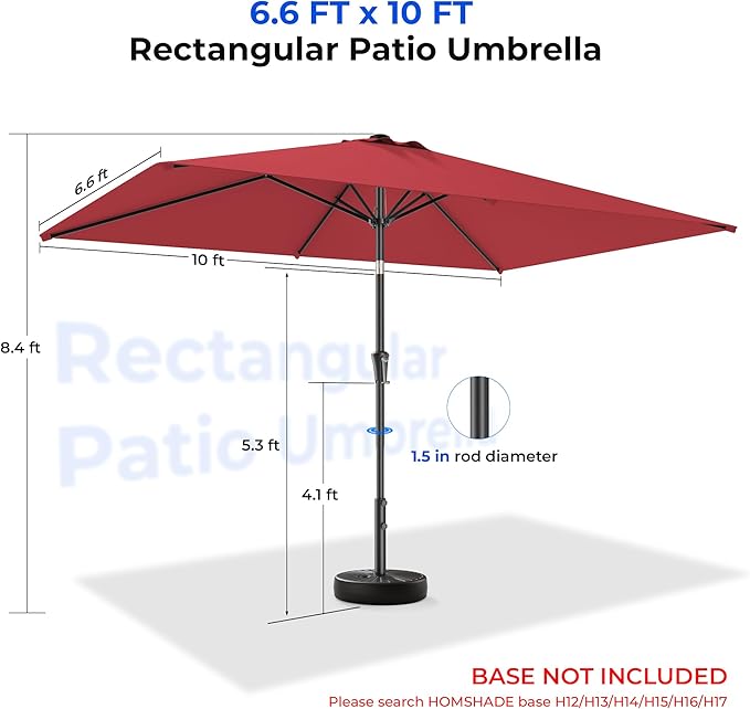 HOMSHADE 6.6 x 10 ft Rectangular Patio Umbrella Rectangle Umbrella Outdoor Patio, Large Outdoor Umbrellas for Patio Table with Tilting and Sun UV Protection for Pool, Deck, Market, Backyard