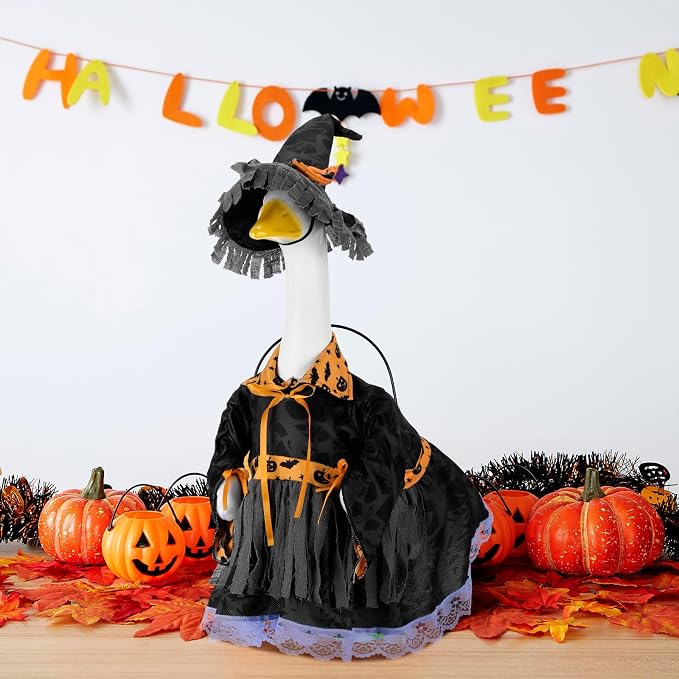 Suzile Wizard Porch Goose Outfit Witch Party Geese Costume for 23" High Cement or Plastic Goose Clothes for Yard Lawn Outdoor Garden Patio Duck Statue Dresses Magical Wizard Holiday Party Decor