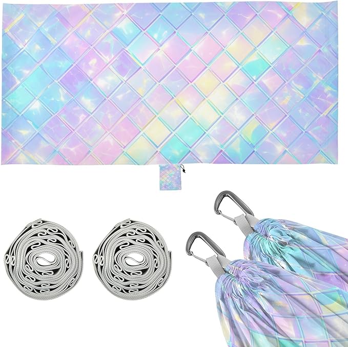 Rainbow Dragon Scales Shimmering 330lb Capacity Outdoor Hammock Rope Hammock for Outside Patio Backyard Poolside hamacas para Deck