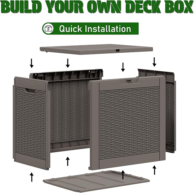 Bifanuo Outdoor Storage Box, 30 Gallon Deck Boxes Waterproof, Resin Storage Cabinet Multi Functional Storage Bench For Gardening Tools, Pool Supplies, Patio Furniture, Lockable