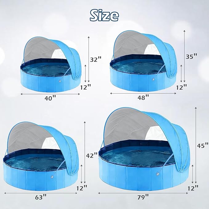 Jasonwell Kiddie Baby Pool with Canopy - Foldable Infant Toddler Kids Pool with Shade Baby Beach Essentials Tent Swimming Wading Pools for Toddlers 1-3 + Kids Dogs Ball Pit Backyard Water Play B, 79"