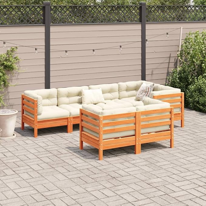 7 Piece Patio Sofa Set with Cushions, Outdoor Sofa Sets Sectional Sofa Porch Furniture Set Patio Conversation Set for Piazza Negotiation Area Poolside Garden Wax Brown Solid Wood Pine