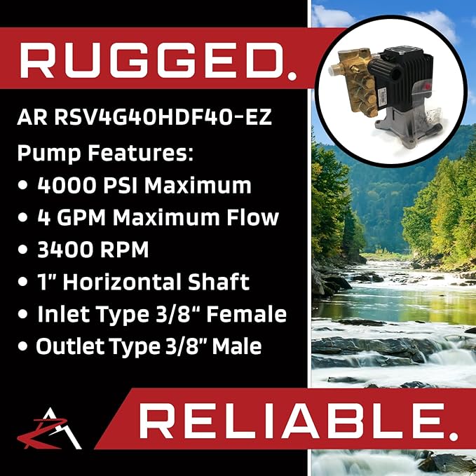 OEM Annovi Reverberi 4000 PSI Horizontal Brass Head Power Pressure Washer Water Pump, RSV4G40HDF40-EZ, 4 GPM, 1" Shaft with Non-Marking Hose & Spray Kit
