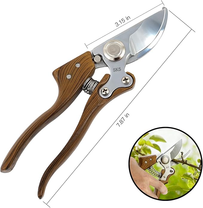 Garvee Pruning Shears for Gardening, Trimming Scissors Wood-Grain Aluminum Handle Garden Shears, Heavy Duty Garden Shears Secateurs Wooden Handle Garden Scissors Pruners Tools