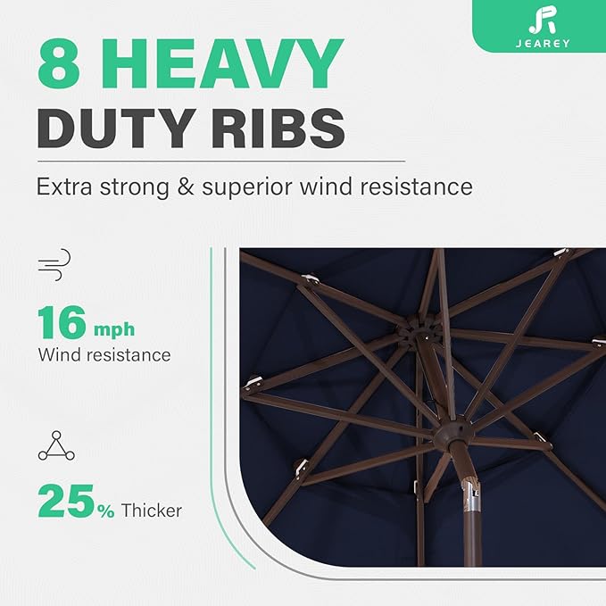 JEAREY 9FT 3 Tier Patio Umbrella Outdoor Market Umbrella Table Umbrellas with 8 Ribs 1.5 Pole Push Button Tilt and Crank UV Protection for Garden,Navy