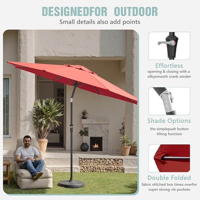Sannwsg Patio Umbrellas, Pool Umbrella with 8 Sturdy Ribs, Outdoor Umbrella with Push Button Tilt/Crank, Deck Umbrellas, Market Umbrela Table for Backyard, Deck, Garden, Pool