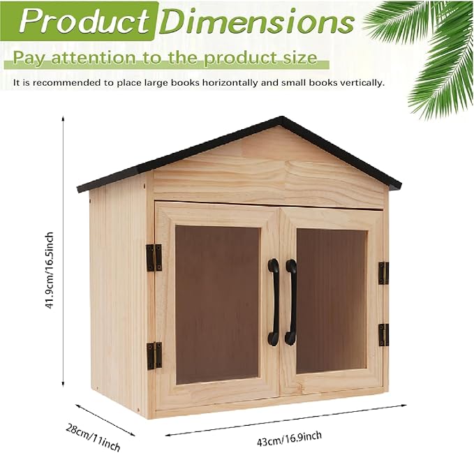 Library Book Exchange Box Weatherproof Wood Cabinet for DIY Outdoor Indoor Book Storage,Literature Exchange Box for Community,Schools & Neighborhood Sharing (TypeA)