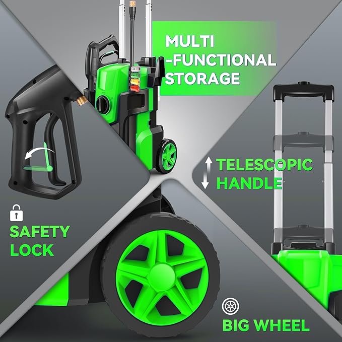 Electric Pressure Washer, 5000 PSI 4.0 GPM Heavy Duty Power Washer, with 4 Nozzles,Foam Cannon,33FT Hose Reel and 500ml Soap Bottle for Home/Cars(Light Green)