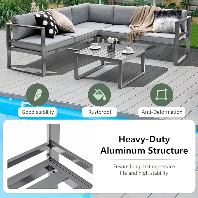 Giantex 4 Piece Patio Furniture Set, Aluminum Sectional Patio Sofa Set, 4 Inch Thick Seat & Back Cushions, Convenient Coffee Table, Outdoor Metal Conversation Set for Backyard Garden Poolside
