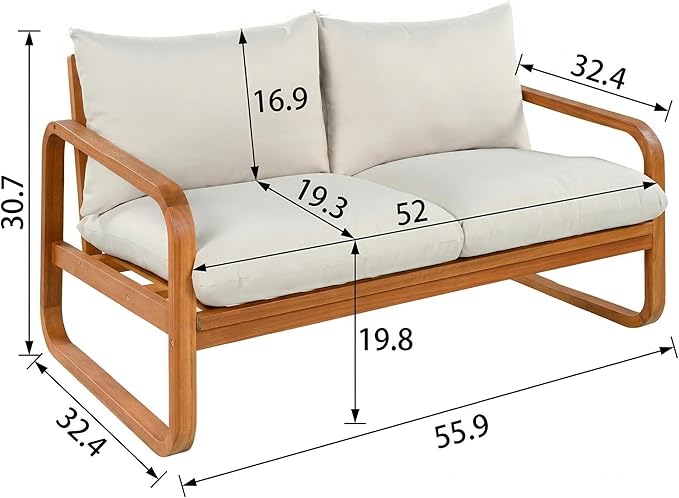 VilroCaz Acacia Wood 4-Piece Patio Conversation Set, All Weather Sectional Sofa Set w/ 2 Chairs, Loveseat & Table, Outdoor Furniture Set with Woven Rope Accents and Cushions for Backyard Pool