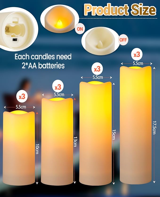 Outdoor Waterproof LED Candle Lamp with Remote Control Indoor Bedside Lamp Battery Candle, The Night Light is Dimmable Candle 12pcs It is Suitable for Decorative Lighting atmospheres